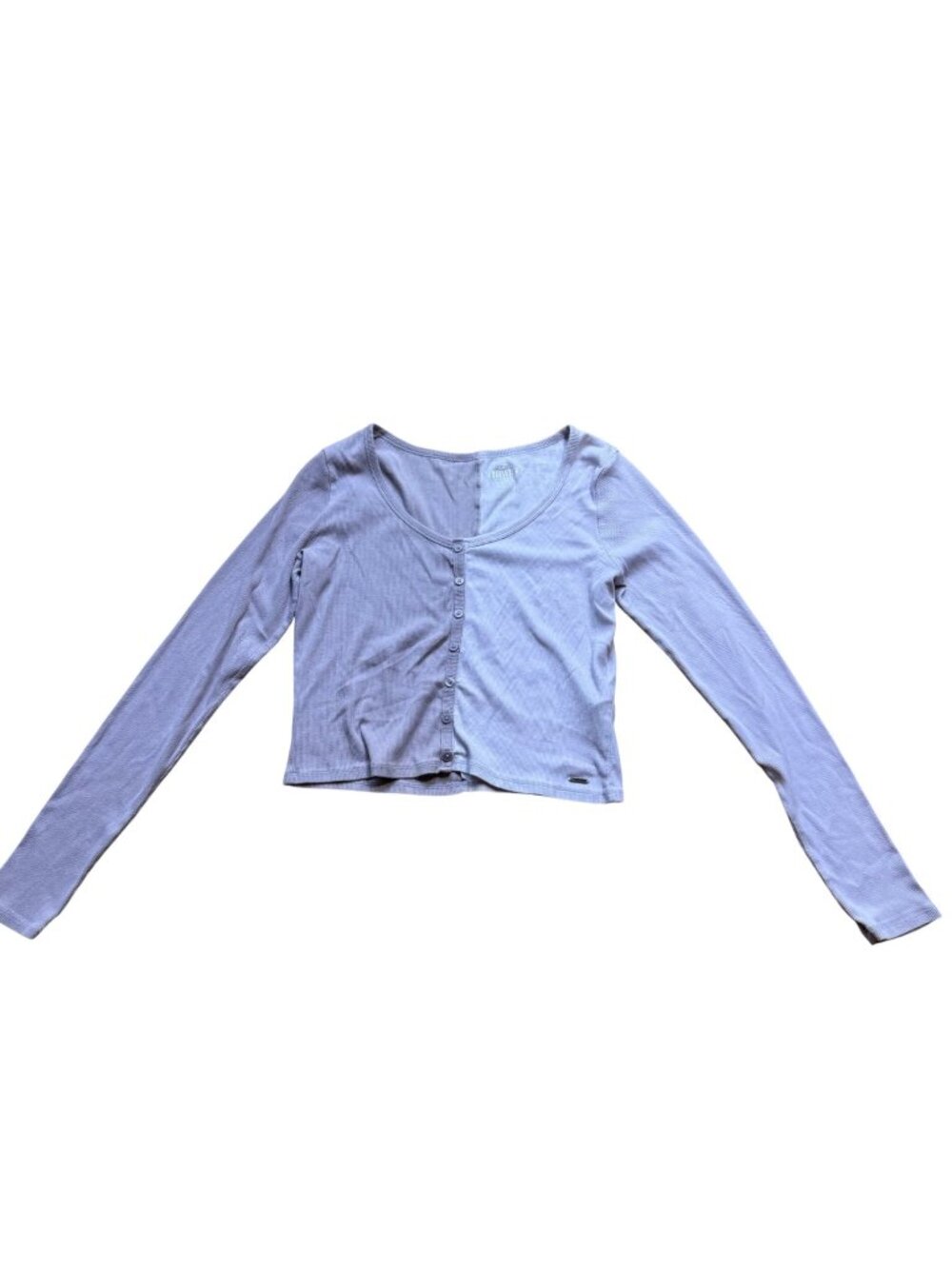 Hollister Lavender Ribbed Long Sleeve Button‑Up Baby Tee — Size L
